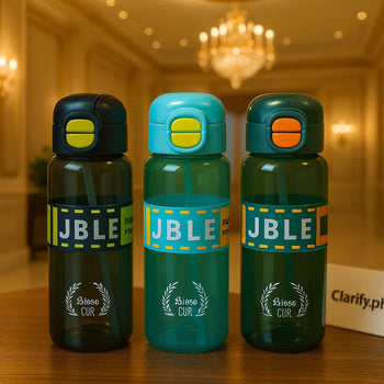 800ml Sports Water Bottle – Flip-Lock Lid & Straw (Random Color) - Clarify.pk
