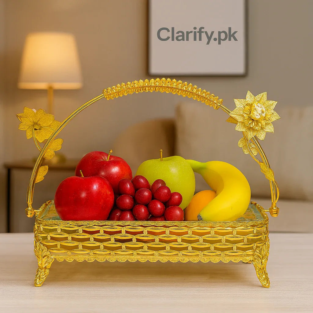 Golden Basket Tray – Elegant Home Organizer - Clarify.pk