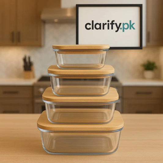 Luxury Square Glass Storage Container Set – 4pcs with Bamboo Lids - Clarify.pk