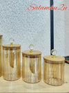 Golden Storage Jar with Wooden Lid & Crystal Knob - Clarify.pk