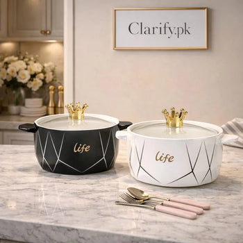 Ceramic Cooking Bowl 1200ml with Crown Lid Handle - Clarify.pk