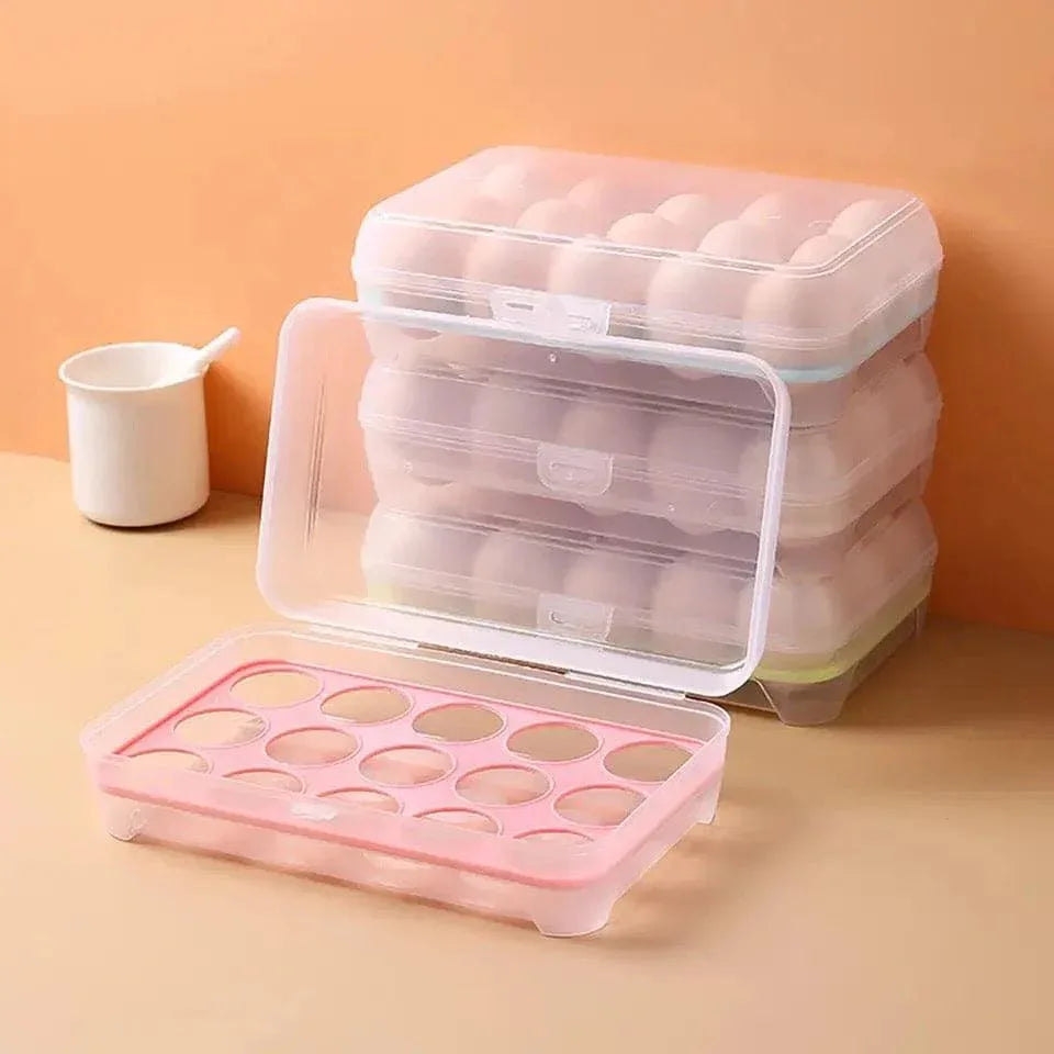 Transparent 15 Grid Egg Storage Box for Fridge Organization and Freshness Preservation - Clarify.pk
