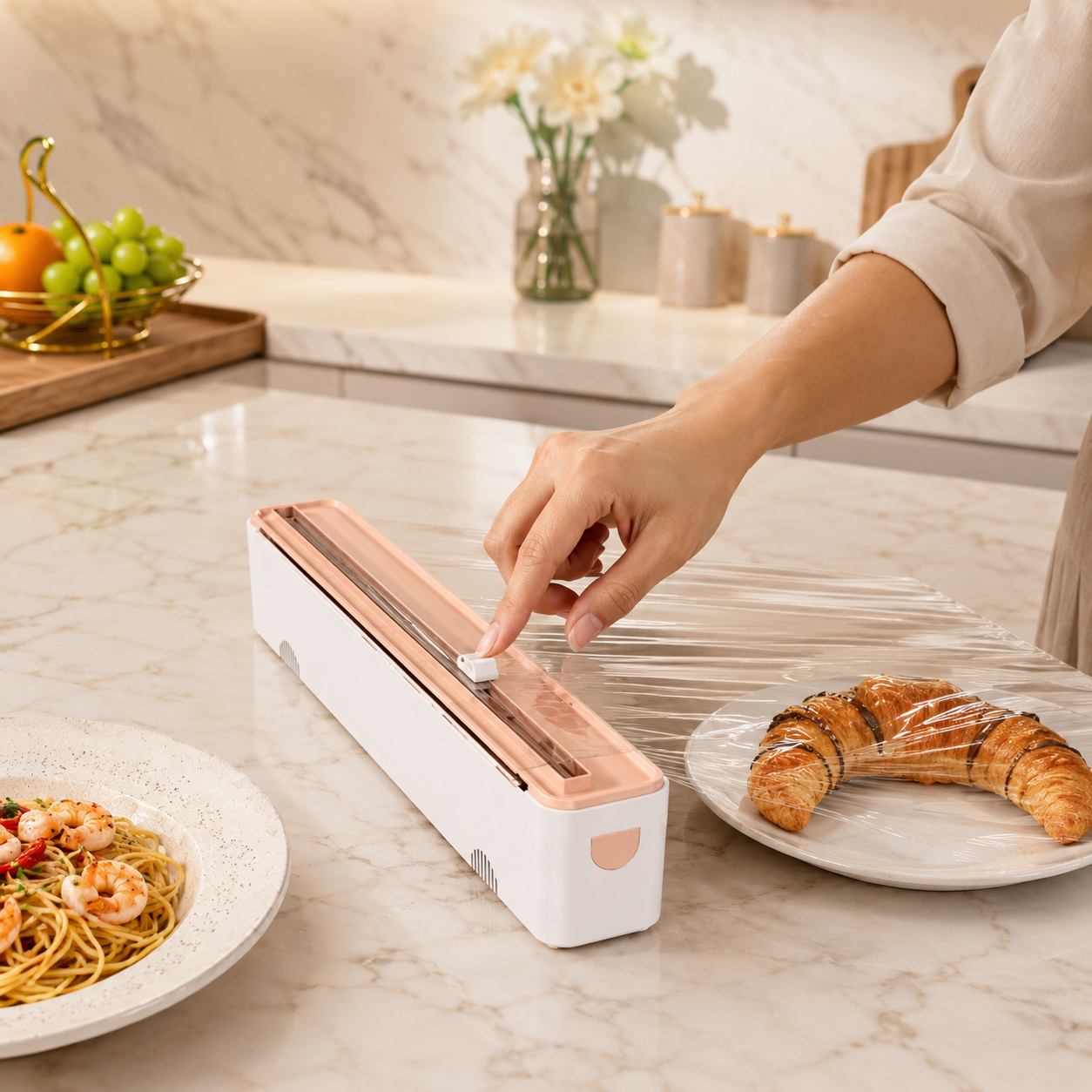 Compact Kitchen Wrap Cutter with Sliding Blade