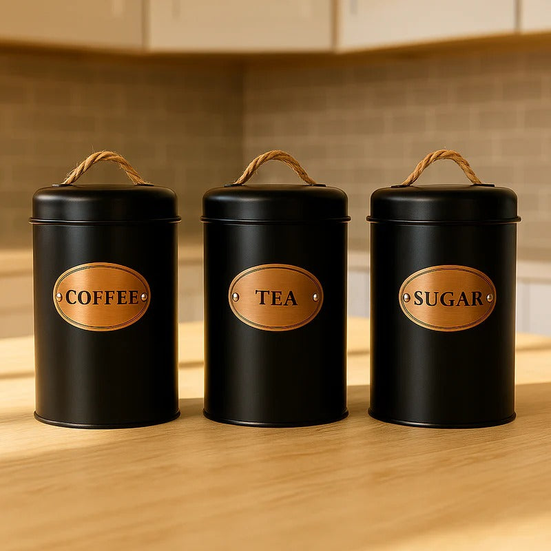 Rustic 3-Piece Kitchen Canister Set – Vintage Coffee, Tea, & Sugar Storage MJ