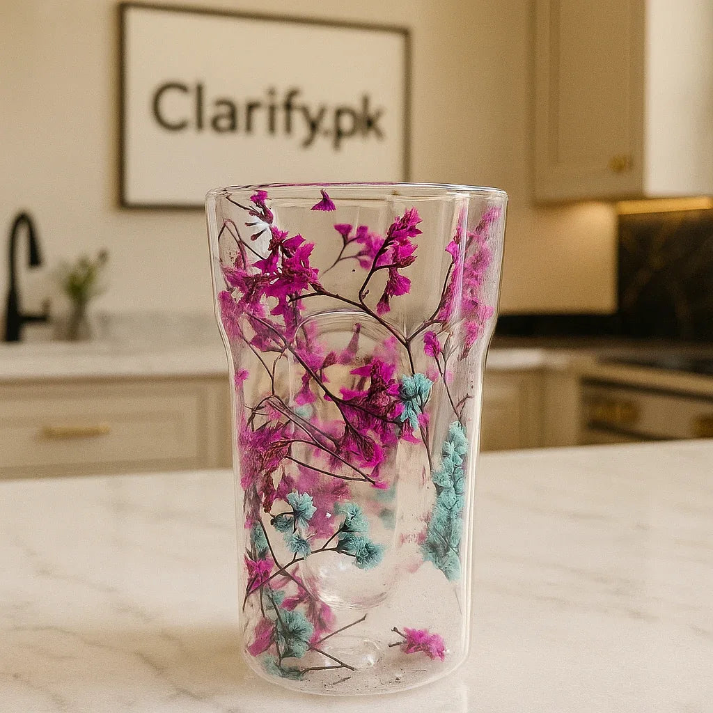 Luxury Double Layer Floral Glass Cup - Bloom Edition Drinkware - Clarify.pk