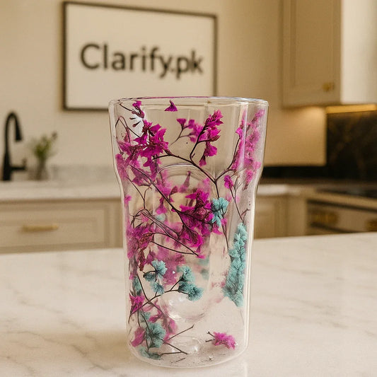 Luxury Double Layer Floral Glass Cup - Bloom Edition Drinkware - Clarify.pk