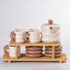 Premium Donut Style Ceramic Tea Set - Wooden Stand (Gift Box) - Clarify.pk