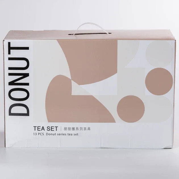 Premium Donut Style Ceramic Tea Set - Wooden Stand (Gift Box) - Clarify.pk