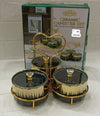 Elegant Black & Gold Ceramic Jar Set – Crystal Lid with Heart Handle