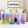Premium Gradient Diamond Straw Tumbler – 750ml (Random Print) - Clarify.pk
