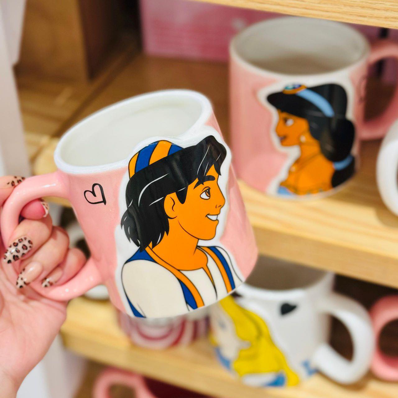 Disney Aladdin & Jasmine Couple Mug Set – 2-Piece 3D Embossed Ceramic Mugs for Couples (350ml)