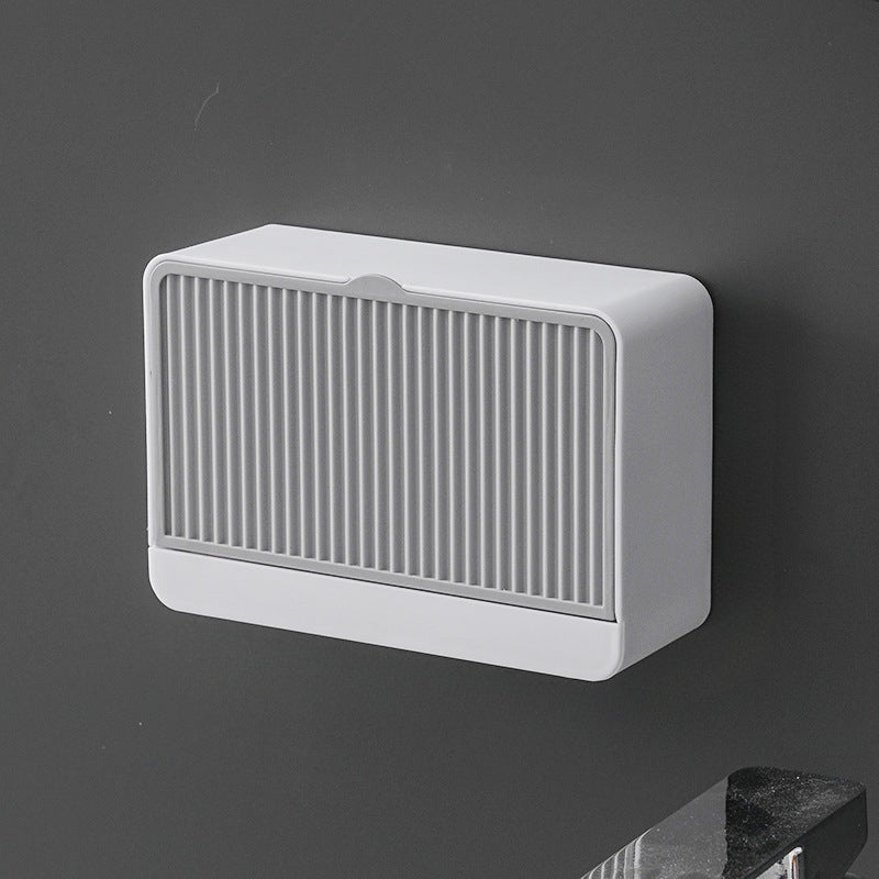 Wall-Mounted Soap Dish Holder with Lid – Double Grid Drain Box, Punch-Free