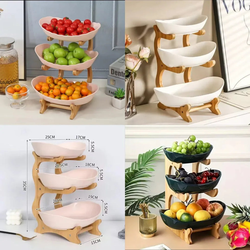 2-Layer Fruit & Snack Plate – Light Luxury Wooden Stand Dish (Random)