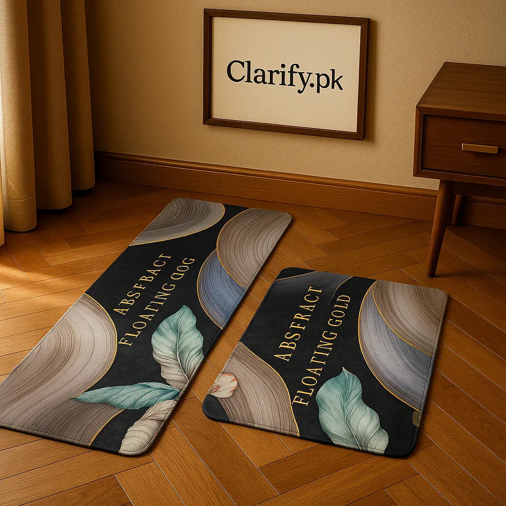 Luxury Abstract Floating Gold 2-Piece Mat Set - Clarify.pk