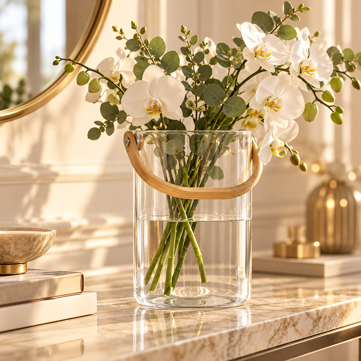 Clear Glass Bucket with Curved Handle