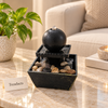 Sphere Orb Tabletop Fountain with River Pebbles & Cascading Water – Indoor Water Feature