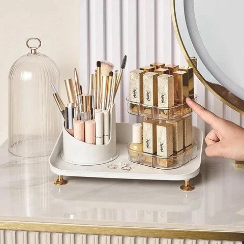 360° Rotating Makeup Brush Organizer and Lipstick Storage Box for Efficient Makeup Storage - Clarify.pk