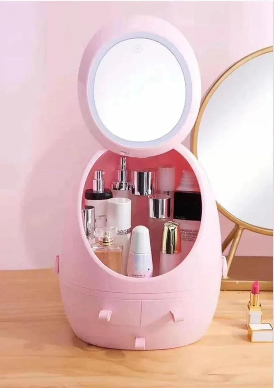 Oval Mirror Cosmetic Organizer with LED Lighted Storage and Makeup Mirror - Clarify.pk