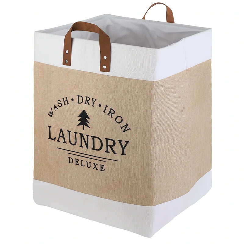Linen Fabric Foldable Laundry Basket – Large Capacity