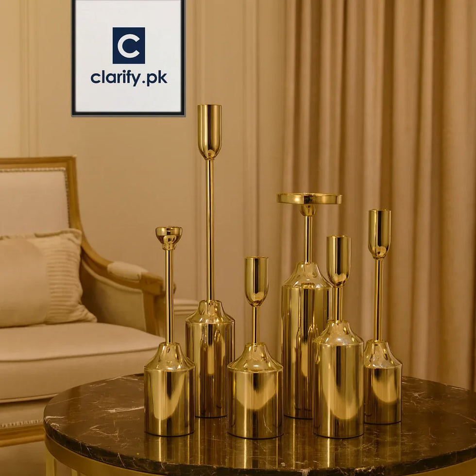 6pcs گولڈن کروم کینڈل ہولڈرز - خوبصورت ڈیکور سیٹ
