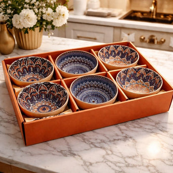 6 Pcs Japanese Ceramic Bowl Set - Bohemian Hand-Painted - Trenducts.pk