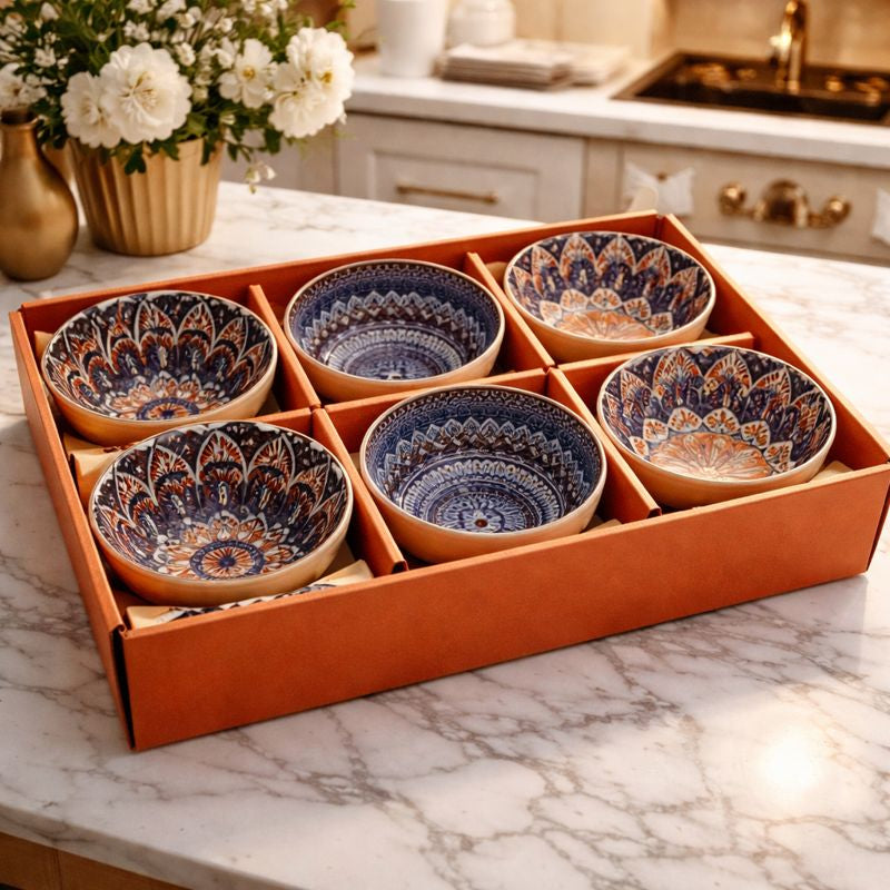 6 Pcs Japanese Ceramic Bowl Set - Bohemian Hand-Painted - Trenducts.pk