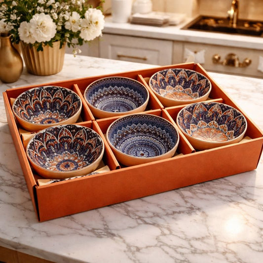 6 Pcs Japanese Ceramic Bowl Set - Bohemian Hand-Painted - Trenducts.pk