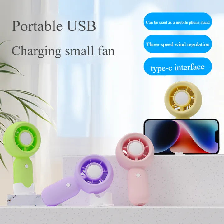 3-Speed Mini Handheld Fan with Phone Stand