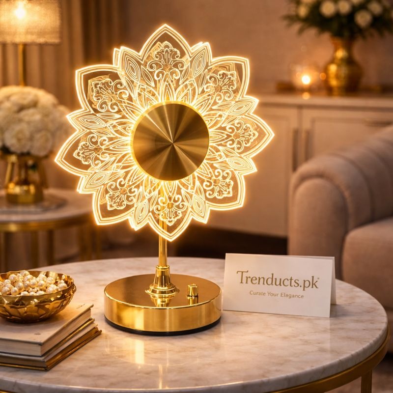 Luxury Mandala LED Rechargeable Lamp - Modern Gold Acrylic Decorative Night Light - Trenducts.pk