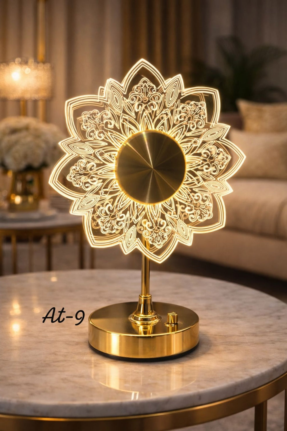 Luxury Mandala LED Rechargeable Lamp - Modern Gold Acrylic Decorative Night Light - Trenducts.pk