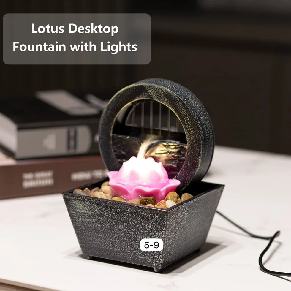 Electric Tabletop Fountain – Lotus Design with Gentle Water Flow & Light - Clarify.pk