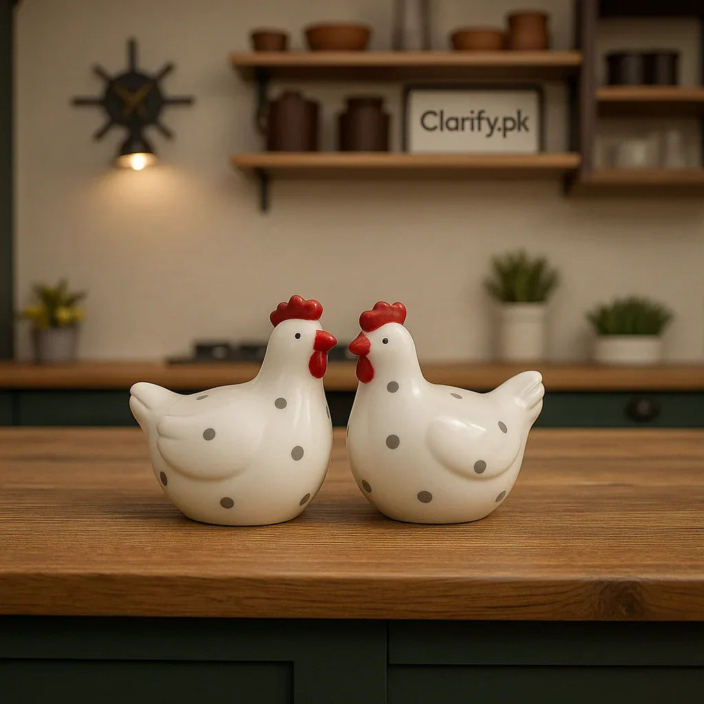 Chicken Shape Ceramic Salt & Pepper Jar Set - Clarify.pk