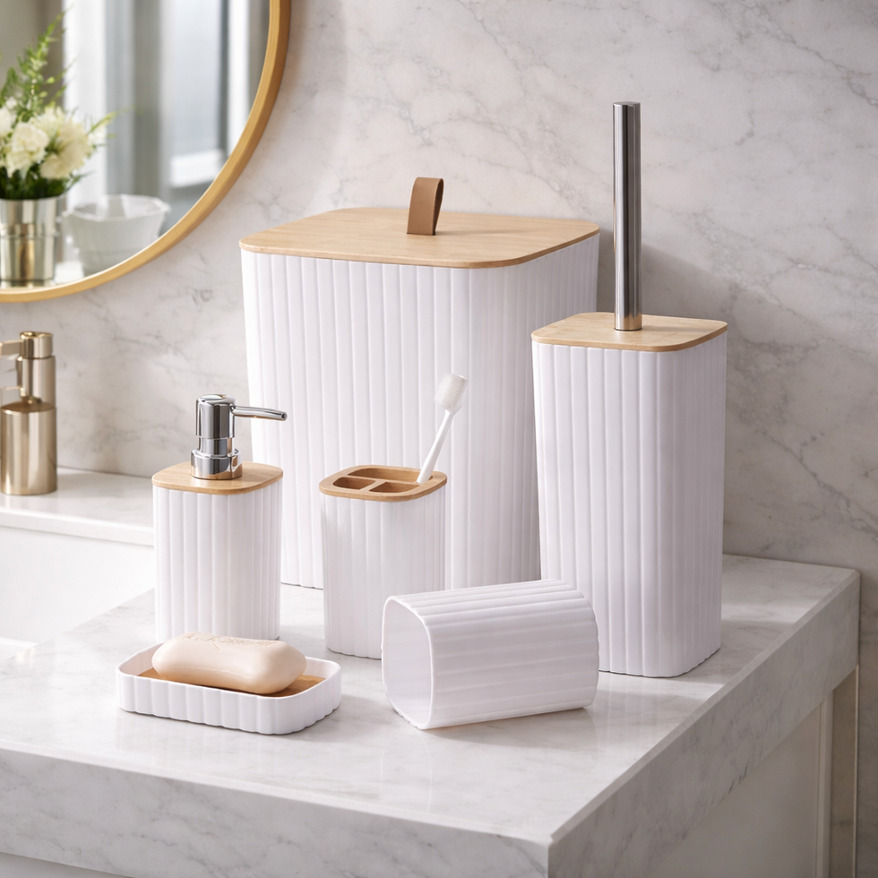 6-Piece Modern Bathroom Set – ABS with Natural Wood Accents