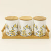 Floral Ceramic Canisters with Bamboo Base – Set of 3 - Clarify.pk