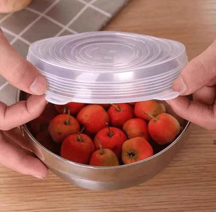 Pack of 6 Transparent Round Silicone Stretch Lids for Food Storage, Reusable and Durable Covers for Bowls, Cups, and Cans - Clarify.pk