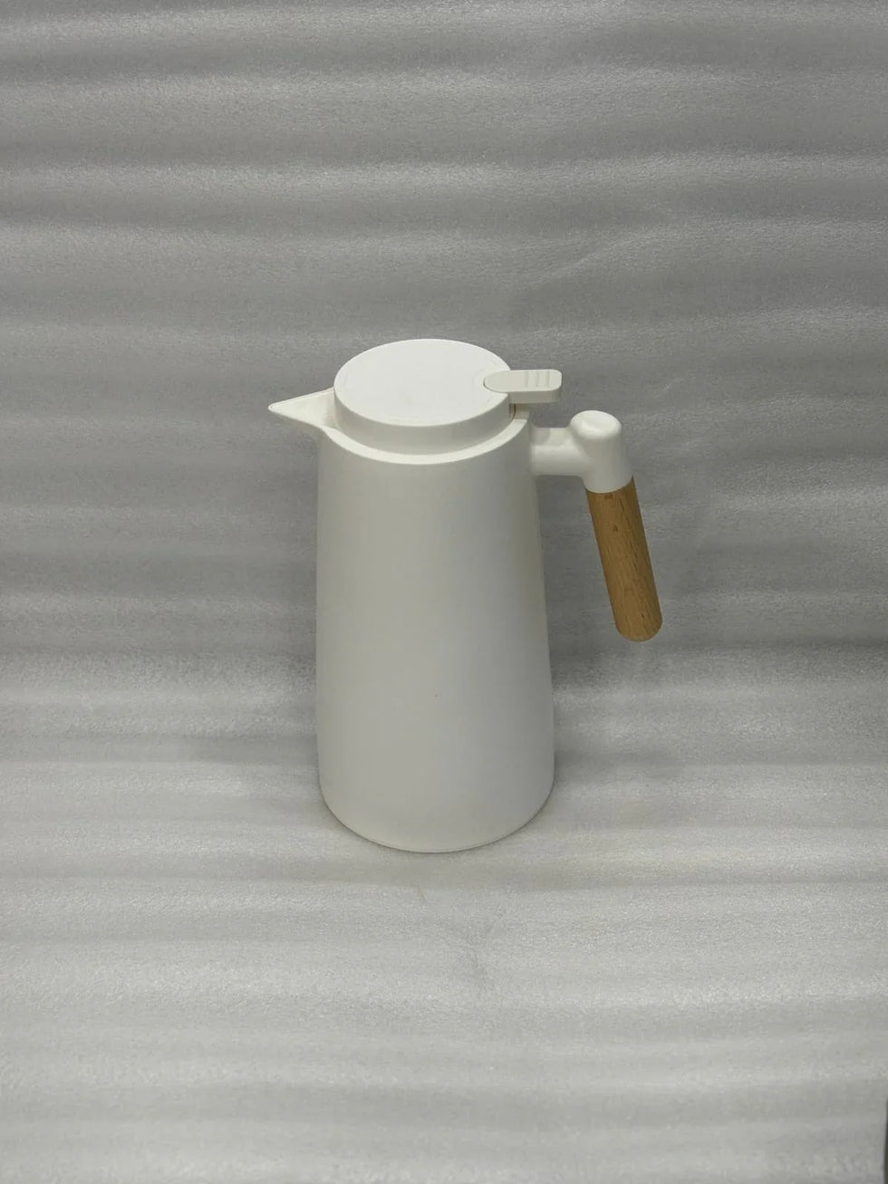 Elegant White Thermos Jug with Wooden Handle – 1 Liter - Clarify.pk