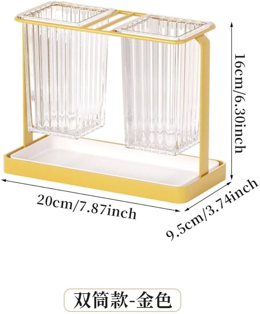 Acrylic Cutlery Holder with Gold Metal Stand | 2-Grid Kitchen Organizer