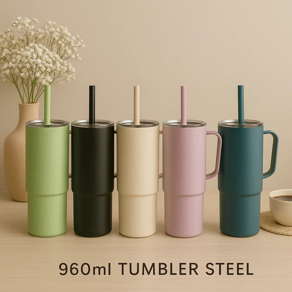 960ml Stainless Steel Tumbler – Insulated Travel Cup (Random Design) - Clarify.pk