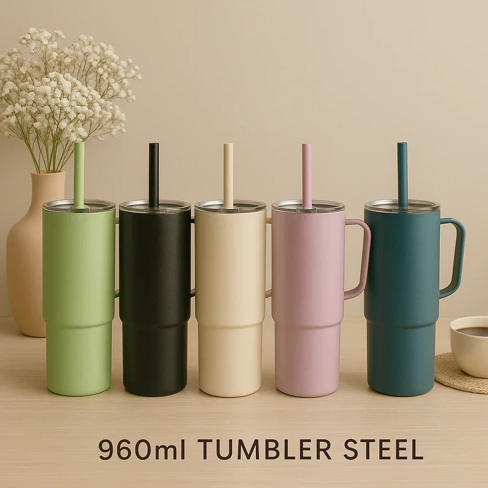 960ml Stainless Steel Tumbler – Insulated Travel Cup (Random Design) - Clarify.pk