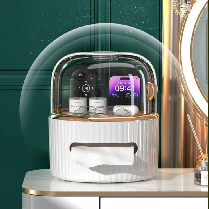 Premium Vanity Organizer - Tissue Box & Skincare Showcase with Acrylic Door
