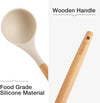 Silicone Spoon with Wooden Handle - Heat-Resistant Cooking Ladle