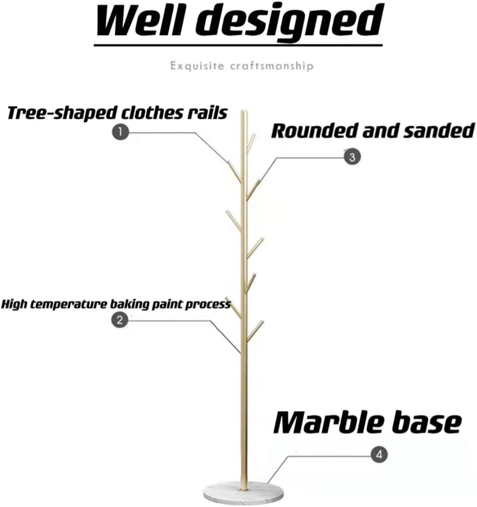 Luxury Gold Accent Metal Clothes Rack with Circular Marble-Style Base