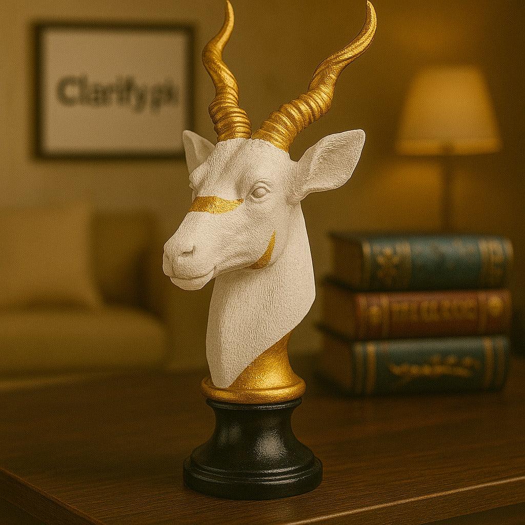 Luxury Gold Markhor Head Decorative Showpiece - Clarify.pk