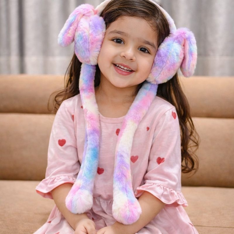 New Style Plush Earmuffs with Moving Bunny Ears - Fluffy Multi-Color Winter Headband - Trenducts.pk