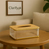 Modern Acrylic Tissue Holder with Wooden Lid - Clarify.pk