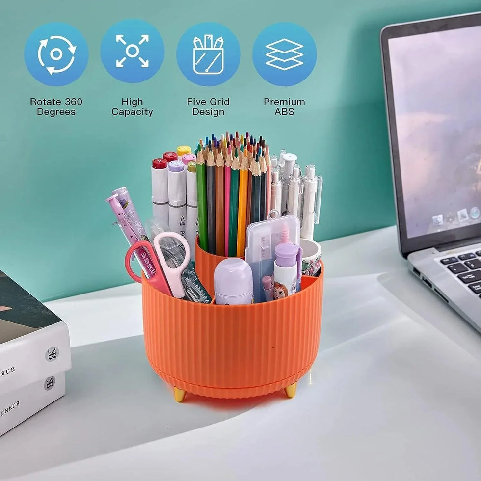 360° Rotating Makeup Brush Organizer - Stylish Desktop Storage Solution - Clarify.pk