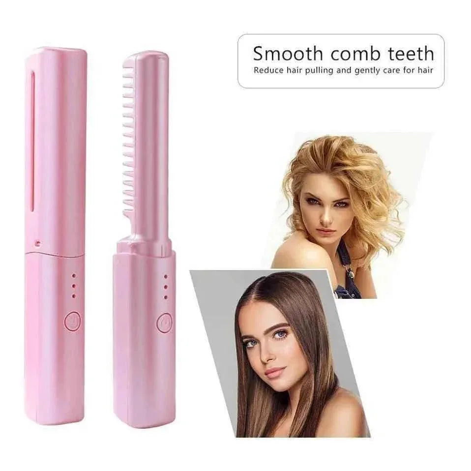 Cordless Hair Straightener Comb - Wireless Rechargeable Travel Device