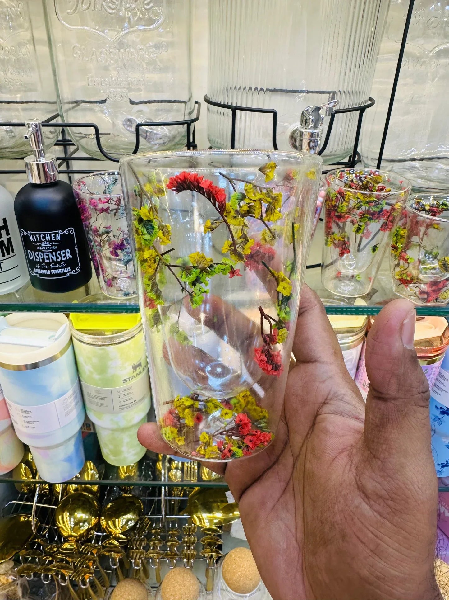 Elegant Double-Layer Floral Glass Cup – Heat-Resistant Drinkware - Clarify.pk