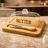 Elegant Glass Butter Dish with Bamboo Base & Knife MJ
