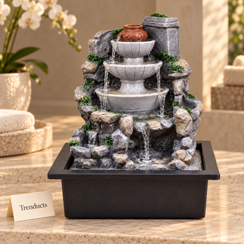 3-Tier Roman Urn Rock Cliff Tabletop Fountain – Classical Cascade Indoor Water Feature